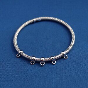 Sterling Silver Mesh Bangle Bracelet with 5 Free-moving Rings for Jewelry Making